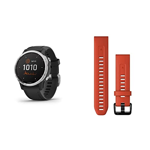 Garmin Fenix 6S Solar GPS-Multisport-Smartwatch + QuickFit Wechselarmband 20 mm Rot