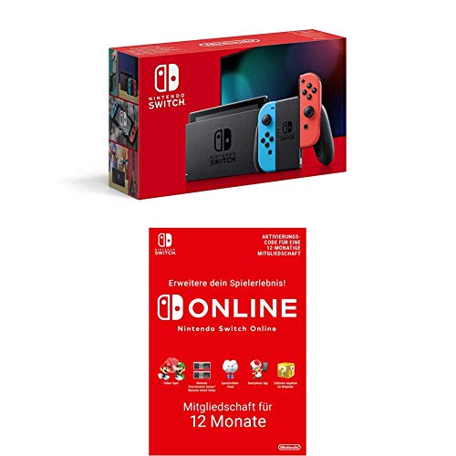 Nintendo Switch Konsole - Neon-Rot/Neon-Blau + Nintendo Switch Online Mitgliedschaft 12 Monate (Download Code)