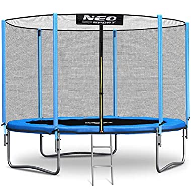 NeoSport Trampolin 305 cm 10 ft mit Sicherheitsnetz Außennetz und Einstiegsleiter Gartentrampolin