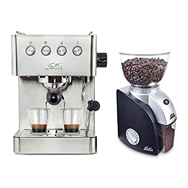 Solis Kaffee-Set: Esspressomaschine Barista Gran Gusto + Elektrische Kaffeemühle, Siebträgermaschine mit Mahlwerk, 58 mm Profi-Siebhalter uvm.