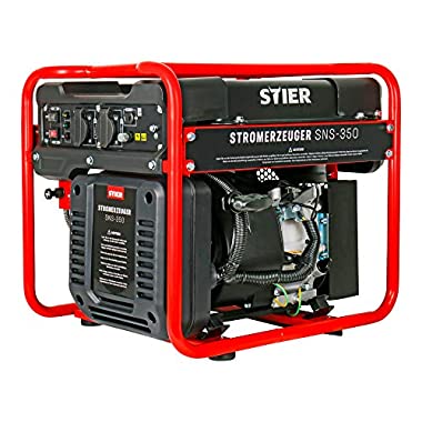 STIER Stromerzeuger SNS-350, Strom Generator, 10l Tankvolumen, 38 Kg, Stromerezuger leise mit 69 dB(A), 4-Takt Motor, Inverter Stromaggregat, mit Ölsensor, Laufzeit bis zu 8 Stunden, max. 3500 W